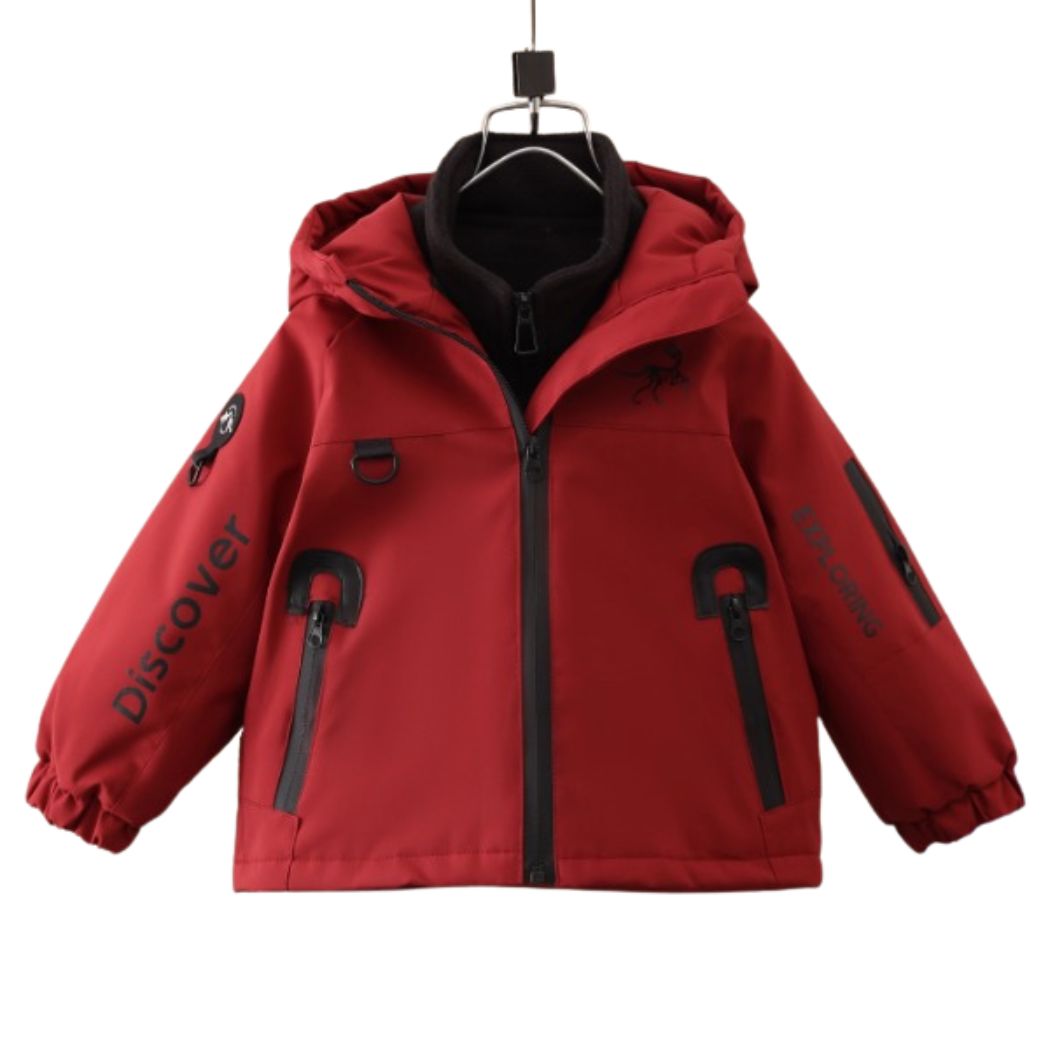 Vinterjacka Barn Röd fast Huva tillval  Fleece Tröja