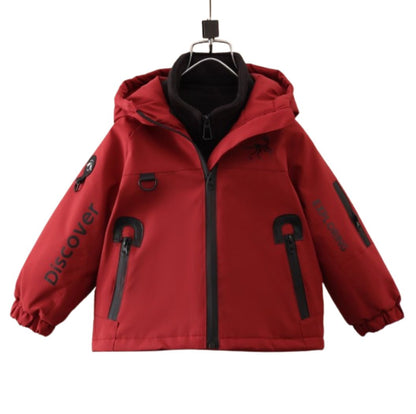 Vinterjacka Barn Röd fast Huva tillval  Fleece Tröja