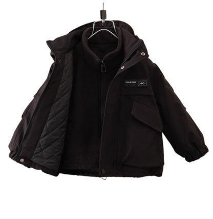 Vinterjacka Barn Svart fast Huva tillval  Fleece Tröja