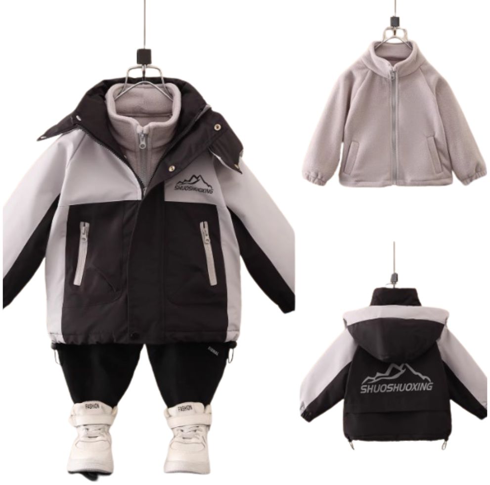 Vinterjacka Barn, Vit, Svart, fast Huva tillval  Fleece Tröja