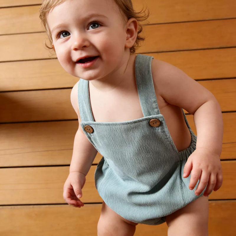 Babyromper med hängslen i bomull, ärmlös unisex.