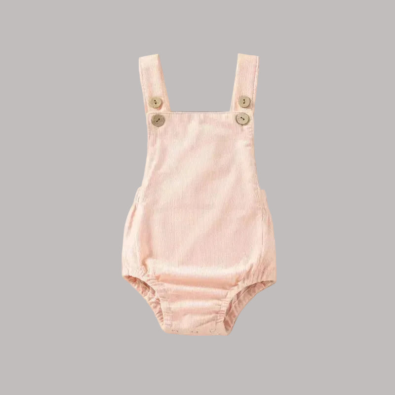 Babyromper med hängslen i bomull, ärmlös unisex.