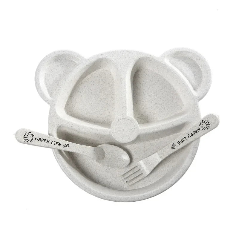 3-delars barnmat set med tecknad björn – skål, sked & gaffel