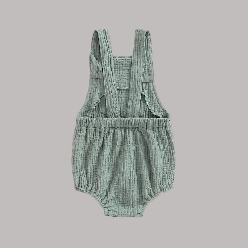 Babyromper med hängslen i bomull, ärmlös unisex.