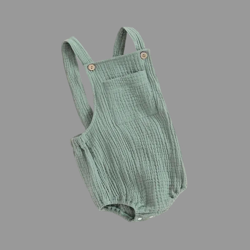 Babyromper med hängslen i bomull, ärmlös unisex.