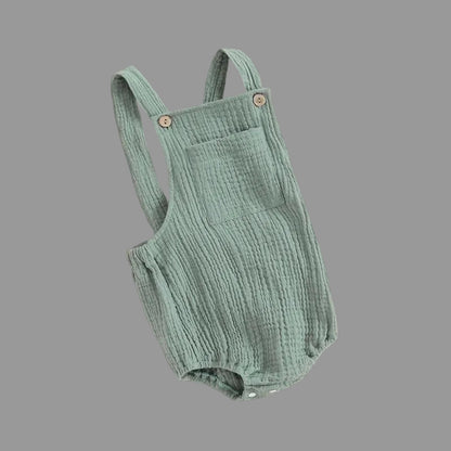Babyromper med hängslen i bomull, ärmlös unisex.