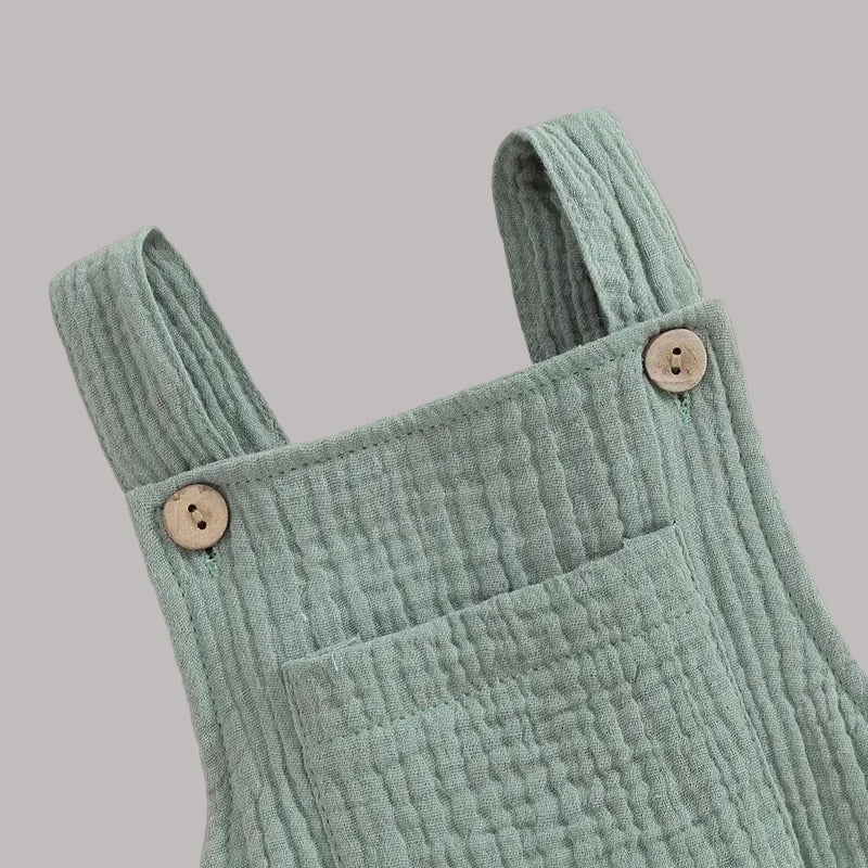 Babyromper med hängslen i bomull, ärmlös unisex.
