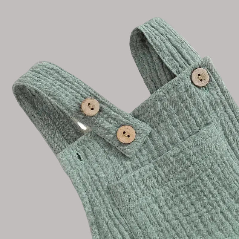 Babyromper med hängslen i bomull, ärmlös unisex.