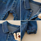Denim baby jumpsuit med björnficka – söt unisex sparkdräkt i bomull för nyfödda och småbarn