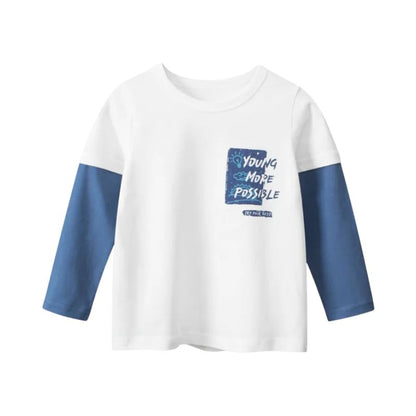 Långärmad barn T-shirts i bomull vit blå eller svart blå
