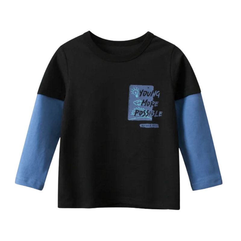 Långärmad barn T-shirts i bomull vit blå eller svart blå
